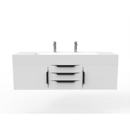 Castello Usa Nile 60" Wall Mounted White Vanity With White Top And Black Handles CB-MC-60W-BL-2053-WH